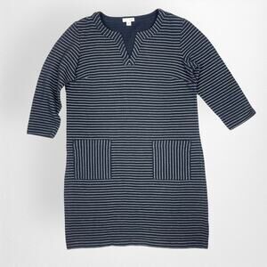 J. Jill Navy & White‎ Striped 3/4 Sleeve Dress Sz Small